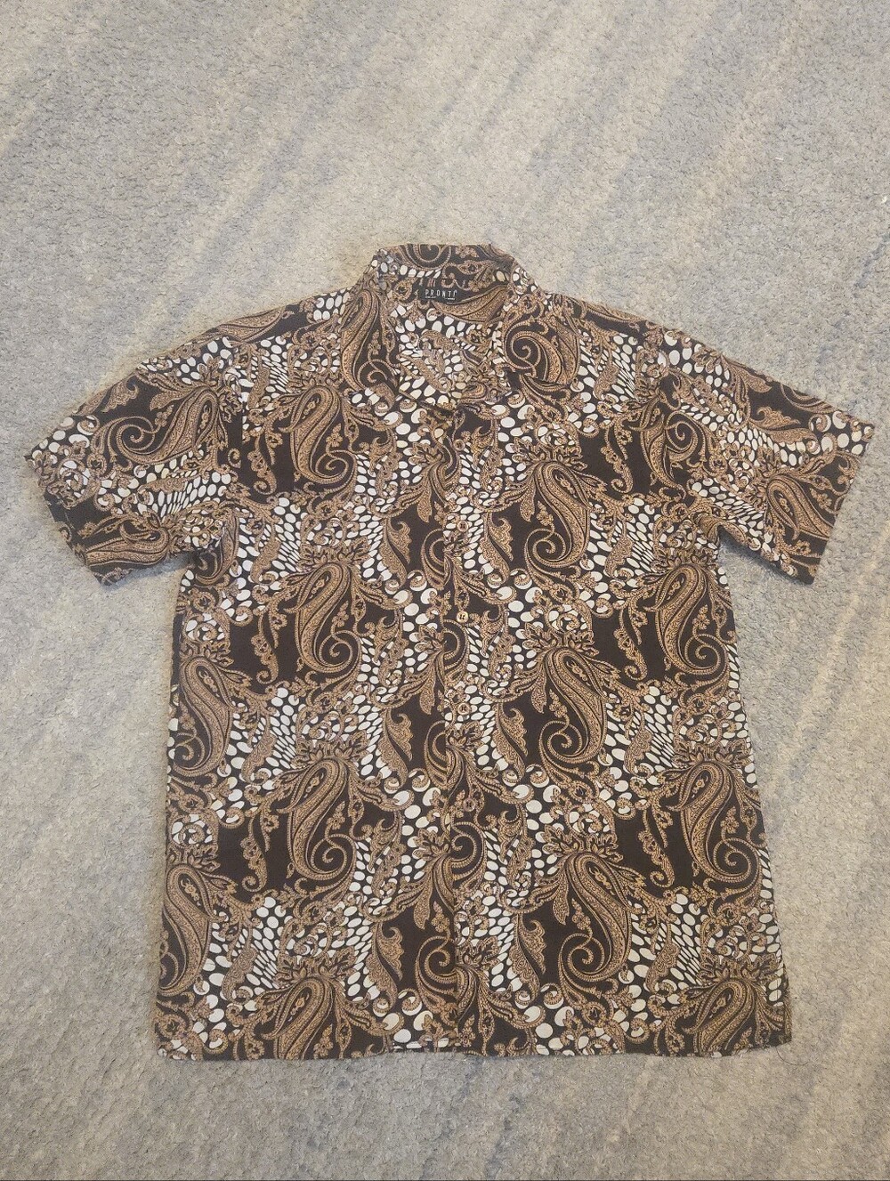 PRONTI Collection By Phita Men's L Large Paisley Short Sleeve Shirt Brown Gold G